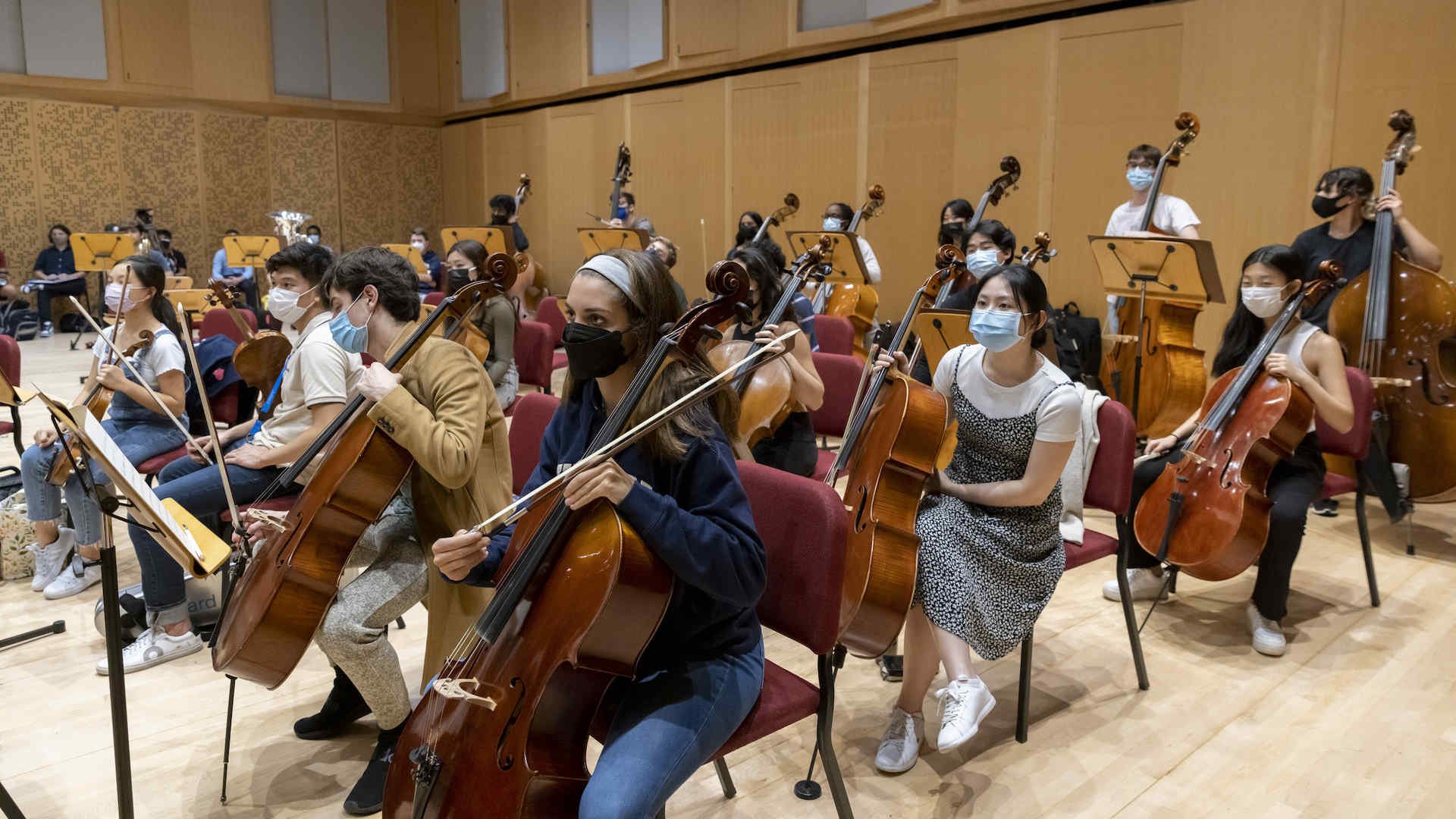 Pre-College students in an orchestra rehearsal